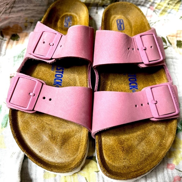 Birkenstock Pink Leather Arizona Soft Footbed Sandals - Picture 1 of 5
